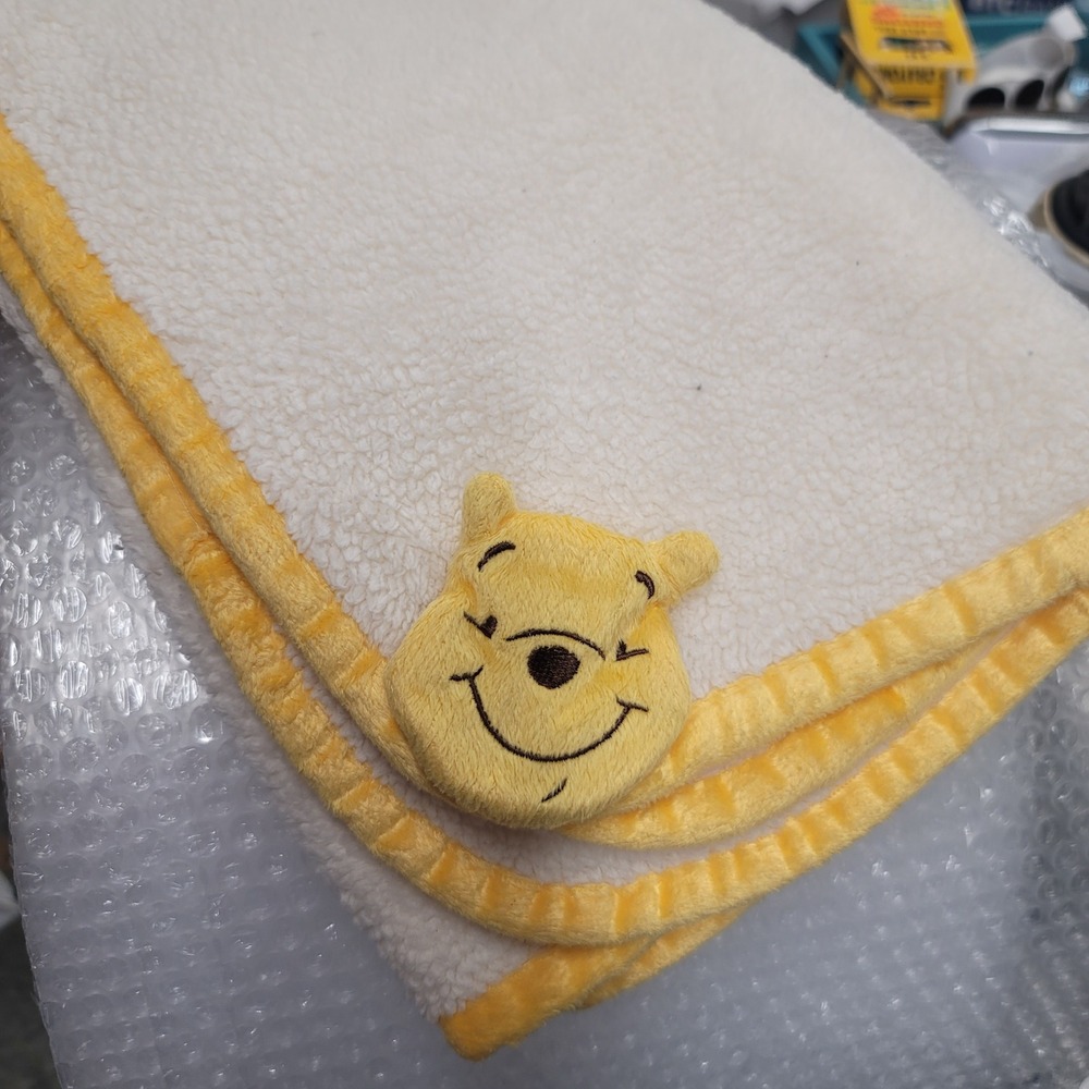 Disney Baby Winnie the Pooh Sherpa Fleece Blanket Yellow Cream 30x40